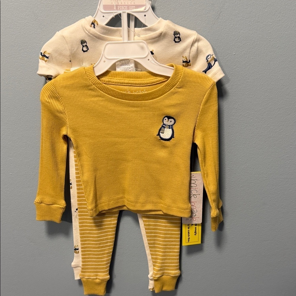 4 pc Yellow and Cream Penguin organics Kids Matching Set